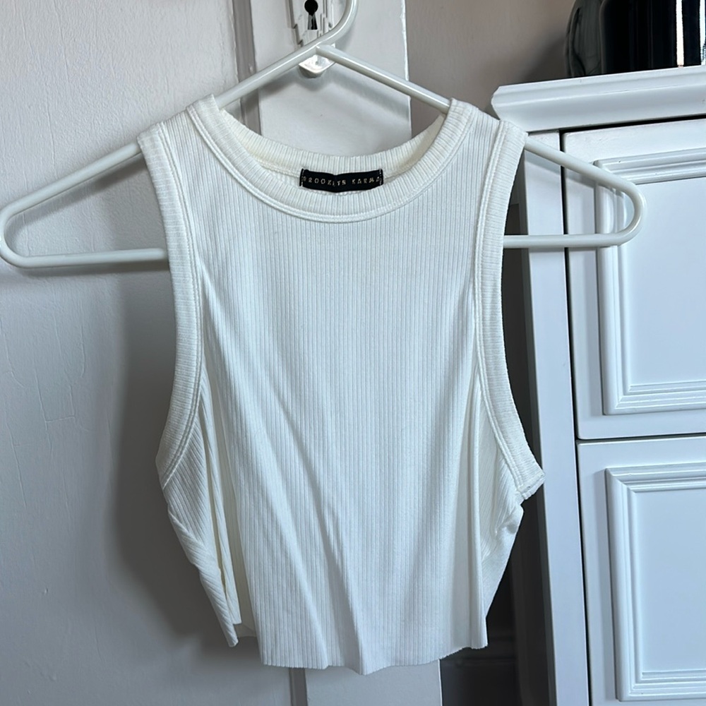 White Ribbed Crop Top - Picture 2 of 5